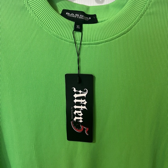 Bassiri Men 218 knit Short Sleeve Mock Neck Green T-Shirt XL New With Tag - Picture 2 of 4